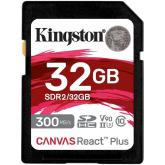 Kingston 32GB Canvas React Plus SDHC UHS-II 300R/260W U3 V90 for Full HD/4K/8K, EAN: 740617301946