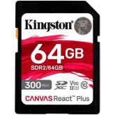 Kingston 64GB Canvas React Plus SDXC UHS-II 300R/260W U3 V90 for Full HD/4K/8K, EAN: 740617301953