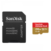 Micro Secure Digital Card SanDisk Extreme PLUS, 256GB, Clasa 10, R/W speed: up to 100MB/s/ 90MB/s, include adaptor SD (pentru telefon)