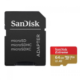 Micro Secure Digital Card SanDisk Extreme PLUS, 64GB, Clasa 10, R/W speed: up to 100MB/s/ 90MB/s, include adaptor SD (pentru telefon)