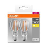 2 Becuri LED Osram Base Classic A, E27, 7W (60W), 806 lm, lumina calda (2700K), cu filament