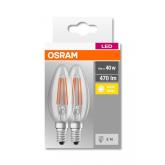 2 Becuri LED Osram Base Classic B, E14, 4W (40W), 470 lm, lumina calda (2700K), cu filament