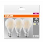 3 Becuri LED Osram Base Classic A, E27, 7W (60W), 806 lm, lumina calda (2700K), semi-transparent