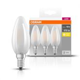 3 Becuri LED Osram Base Classic B, E14, 4W (40W), 470 lm, lumina calda (2700K), semi-transparent
