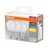 3 Becuri LED Osram Base Classic P, E14, 4W (40W), 470 lm, lumina calda (2700K), semi-transparent