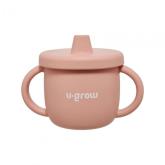 Set diversificare 3 piese silicon : bol , farfurie si cana cu cioc, roz, U-Grow