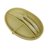 Set farfurie cu lingurita si furculita silicon, olive,U-Grow