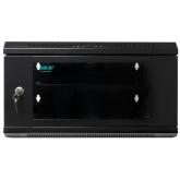 CABINET 19″ SPACER 6U 500x450mm, fixare pe perete, Flatpack (dezasamblat), Black, usa sticla cu blocare, panouri detasabile, otel 1mm, sarcina maxima 25Kg