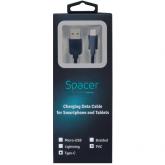 CABLU alimentare si date SPACER, pt. smartphone, USB 3.0 (T) la Type-C (T), PVC,2.1A,Retail pack, 0.5m, black, 