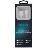 CABLU alimentare si date SPACER, pt. smartphone, USB 3.0 (T) la Type-C (T), PVC,2.1A,Retail pack, 0.5m, alb, 