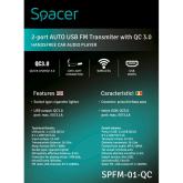 MODULATOR AUTO FM SPACER, Bluetooth 5.0. 1xUSB QC3.0 &amp; 1xUSB max. 5V/3.1A, 12V-24V, max. 10-15m, mic max. 0-2m, format MP3/WMA, 206 canale 87.5-108Mhz, USB disk, microSD,  answer/reject/hang up/redial, black, 