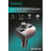 MODULATOR AUTO FM SPACER, Bluetooth 5.0, 2xUSB max. 5V/3.1A, 12V-24V, max. 10-15m, mic max. 0-1m, format MP3/WMA, 206 canale 87.5-108Mhz, USB disk, microSD,  answer/reject/hang up/redial, protectie circuit, black, 