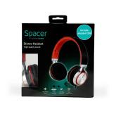 CASTI Spacer, cu fir, standard, utilizare multimedia, microfon pe fir, pliabile, banda ajustabila, conectare prin adaptor USB 2.0 sau Jack 3.5 mm x 2, rosu&negru, 