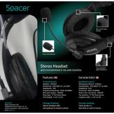 Casti cu micr. Spacer, cu fir, multimedia, 2x Jack 3.mm, microfon pe brat, driver 40mm, 20Hz-20000Hz, 2m, negru