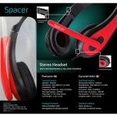 Casti cu micr. Spacer, cu fir, multimedia, 2x Jack 3.5mm, microfon pe brat, driver 40mm, 20Hz-20000Hz, 1.8m, rosu si negru