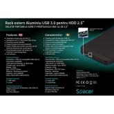 RACK extern SPACER, pt HDD/SSD, 2.5 inch, SATA, interfata PC USB 3.0, Husa piele sintetitca, aluminiu, negru