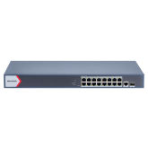 Switch 16 porturi POE Gigabit, Hikvision DS-3E1518P-EI(V2), Web management, 16 × gigabit PoE ports( PoE output power management), and 2 × gigabit fiber optical ports, IEEE 802.3at/af standard for PoE ports, AF/AT camera can reach up to 300 m in extend mod