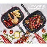 TIGAIE DUBLA DREPTUNGHIULARA TIP GRILL, ALUMINIU, 32x24x7.5 CM, GRAY LINE, COOKING BY HEINNER