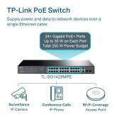 TP-LINK 28-Port Gigabit Easy Smart Switch with 24-Port PoE+, Standarde și Protocoale: IEEE 802.3, IEEE 802.3u, IEEE 802.3ab, IEEE 802.3x, IEEE 802.3af, IEEE 802.3at, IEEE 802.1q, IEEE 802.1p, Interfață: 26 10/100/1000 Mbps RJ45 Ports, 2 Gigabit SFP Ports,