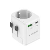 ALIMENTATOR retea 220V GEMBIRD, universal, EU la conectori: US/UK/CN/AU, cu impamantare, 1x Schuko, 1x USB Type-C PD 20W, 1x USB-A QC 18W, siguranta 10A, max. 2500W, alb, 