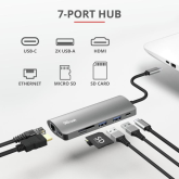 Hub USB Trust Dalyx, 7 porturi USB-C, negru