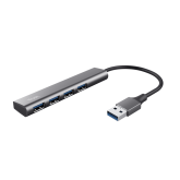 HUB USB Trust Halyx, USB-A la 4 x USB-A 3.2 Gen 1, dimensiune cablu 10cm, din aluminiu, argintiu