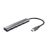 HUB USB Trust Halyx, USB-C la 4 x USB-A 3.2 Gen 1, dimensiune cablu 10cm, din aluminiu, argintiu