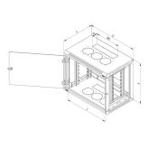 Rack de perete Triton sectiune simpla 15U 600mm adancime usa sticla panouri laterale detasabile, sectiuni acces cabluri sus/jos/spate securizare cu cheie, 1 pereche montanti reglabili, fabricat din tabla galvanizata IP30 gri