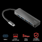 Hub USB Trust Halyx, 4 porturi USB 3.2, negru