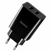 INCARCATOR RETEA Baseus Speed Mini Dual U Travel, 2 x USB Output 5V/2.1A max, total output 10.5W, include cablu USB la Lightning Iphone 1m, negru 