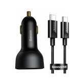INCARCATOR auto Baseus Multi-Port, Quick Charge 100W, 1 x USB Type-C, 1 x USB, include cablu USB Type-C la USB Type-C 100W(20V/5A) 1m negru 