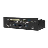 HUB intern LOGILINK, porturi USB: USB 3.0 x 3, USB Type C, conectare prin USB 2.0, S-ATA, alte porturi: SD, MicroSD, M2, MS, XD, CF, eSATA, negru, for 5.25
