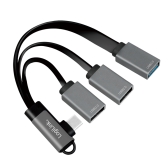 HUB extern LOGILINK, porturi USB: USB 2.0 x 2 + USB 3.0 x 1, conectare prin USB-C 3.2 Gen1 90 grade, 0.15m flat, aluminiu, ecranaj, negru-gri, 