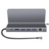 DOCKING Station LOGILINK universal, conectare PC USB TYPE-C 3.2, USB 3.0 x 3, USB-C x 1, porturi video HDMI x 1, RJ45 x 1, holder tableta/smartphone, PD pana la 100W, argintiu, 