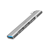 HUB extern LOGILINK, porturi USB: USB-A 3.0 x 1 + USB-A 2.0 x 3, conectare prin USB-C, aluminiu, gri, 