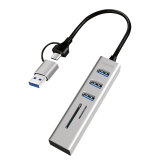 HUB extern LOGILINK, porturi USB: USB 3.0 x 3, conectare prin USB-C 3.0, adaptor conectare USB-A, SD/SDHC + microSD, metal, argintiu, 