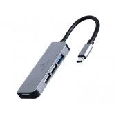 HUB extern GEMBIRD, porturi USB: USB 3.1 x 1, USB 2.0 x 2, conectare prin USB Type-C, suport SD / MicroSD, argintiu, 