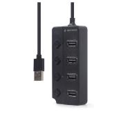 HUB extern GEMBIRD, porturi USB: USB-A 2.0 x 4, conectare prin USB-A 2.0, cablu 0.15 m, negru, 