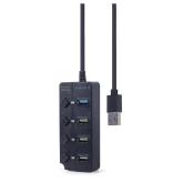 HUB extern GEMBIRD, porturi USB: USB-A 2.0 x 3, USB-A 3.1 x 1, conectare prin USB-A 3.1, cablu 0.25 m, negru, 