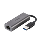 ASUS USB-C2500 Ethernet Adapter, Input USB 3.2 Gen1 Type-A, Output 100/1000/2500 Mbps RJ45 Port.