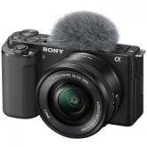 Kit SONY Alpha ZV-E10 Mirrorless dedicat pentru Vlogging 24MP, ISO 100-32.000 (Extins: 50-51.200), 1/4000s, 4K @30fps, SD/SDXC/SDHC, Rafala 11cps, Wi-Fi, Senzor APS-C, Montura Sony E, Obiectiv 16-50mm, F3.5-5.6