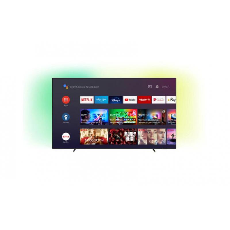 Televizor OLED Philips 65OLED705/12, 164 cm, Smart Android, 4K Ultra HD, OLED, clasa G, HDR, Android 9.0 Pie, YouTube, Netflix, HBOGo, Comenzi vocale, Asistent vocal inteligent, Screen Mirroring, Ambilight, Inregistrare USB, iOS, Android, Google assistant