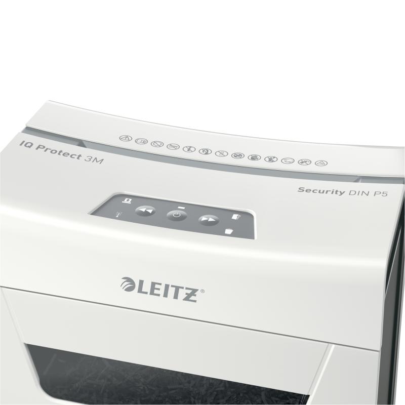 Distrugator manual documente Leitz IQ Protect  3M , 3 coli, P5, micro-cut (tip particule), cos  10 litri, alb, Leitz 