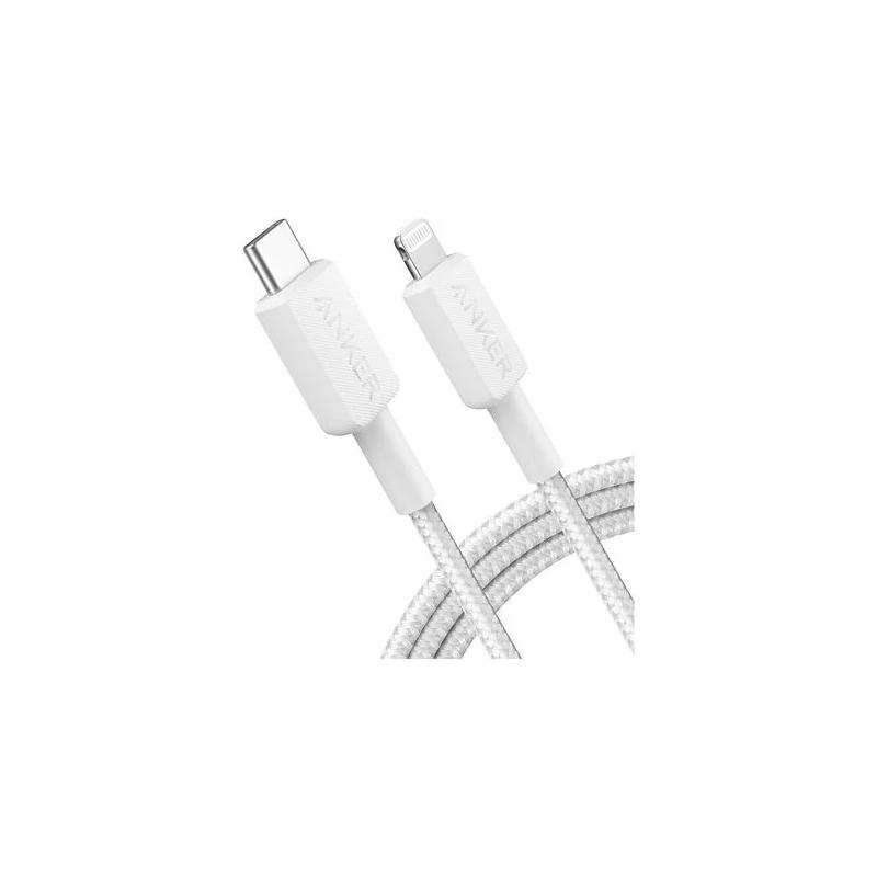 Cablu alimentare si date Anker, USB Type-C (T) la Lightning (T), 0.9m rata transfer 480 Mbps, invelis nylon, braided, alb, 