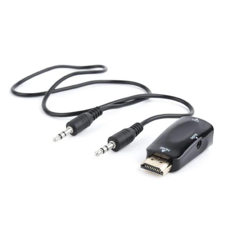 ADAPTOR video GEMBIRD, splitter HDMI (T) la VGA (M) + Jack 3.5mm (T), rezolutie maxima Full HD (1920 x 1080) la 60Hz, cablu audio 3.5 mm jack, black, 