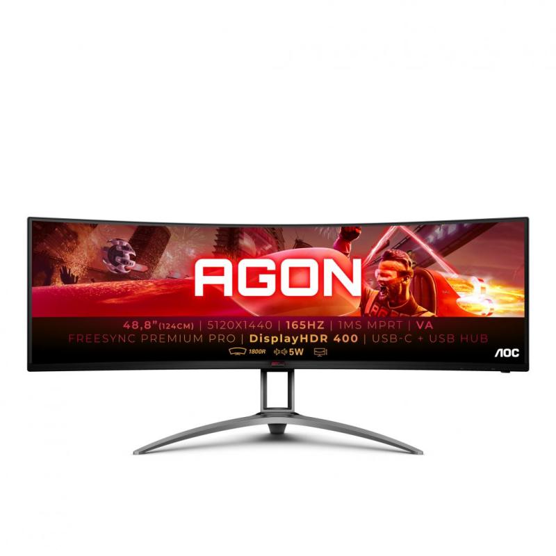 MONITOR AOC AG493UCX2 48.8 inch, Panel Type: VA, Backlight: WLED ,Resolution: 5120x1440, Aspect Ratio: 32:9, Refresh Rate:165Hz, Responsetime GtG: 4ms, Brightness: 400 cd/m², Contrast (static): 3000:1,Contrast (dynamic): 80M:1, Viewing angle: 178º(R/L), 1