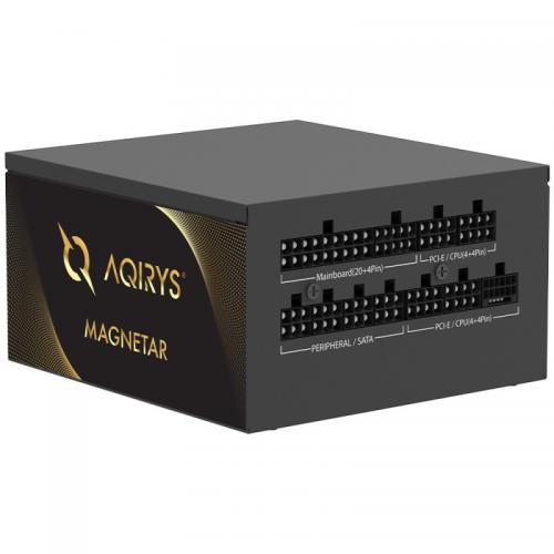 Sursa Aqirys Magnetar 1000W 80 Gold Plus   TECHNICAL DATA  Continuous power: 1000W Form factor: ATX ATX Version: ATX V2.52 (3.0 Ready) Efficiency: 80PLUS® Gold certified Intel® C6/C7: Yes PFC: Active Illumination: No Modular cables: Yes Cable type: Flat, 