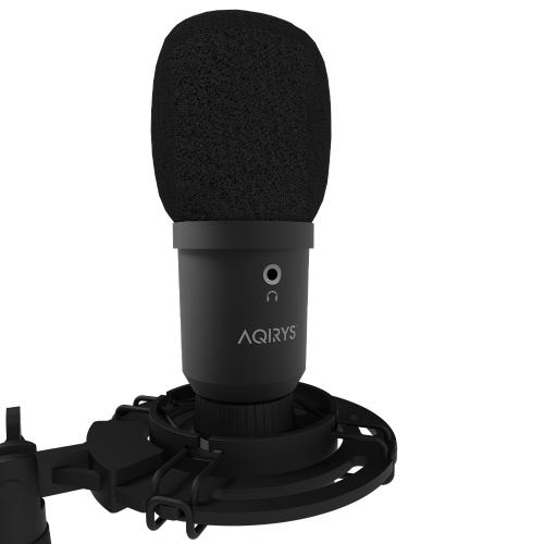 Microfon gaming AQIRYS Voyager de tip cardioid, suport flexibil, coenxiune USB cu fir 2.7m, noise-cancelling, negru