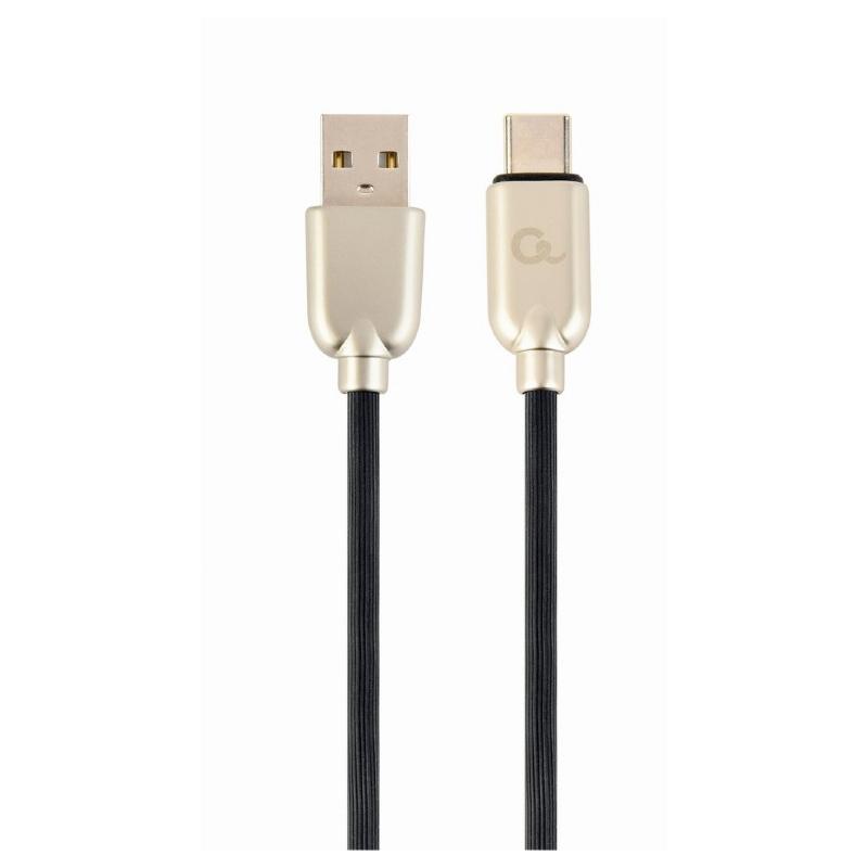 CABLU alimentare si date GEMBIRD, pt. smartphone, USB 2.0 (T) la USB 2.0 Type-C (T), 1m, premium, cablu din cauciuc, negru, conectori argintii, 