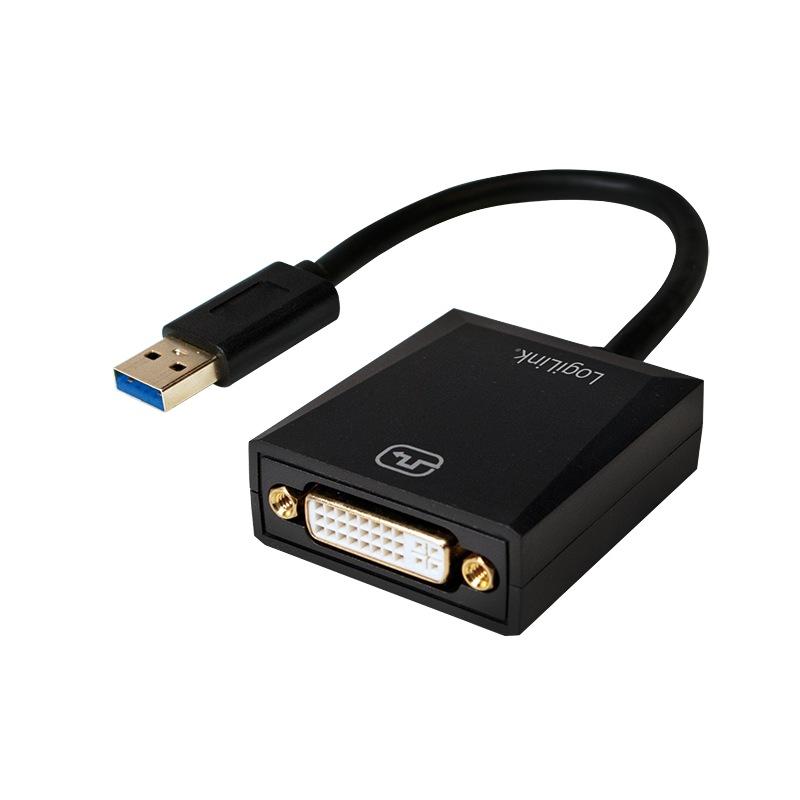 CABLU video LOGILINK, adaptor USB 3.0 (T) la DVI-I DL (M), 10cm, rezolutie maxima Full HD (1920 x 1080) la 60 Hz, negru, 